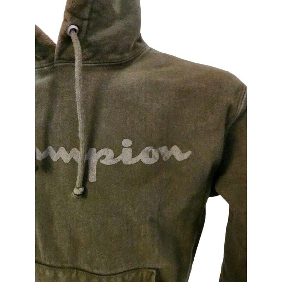 Champion Mens Reverse Weave Spellout Script Logo Hoodie Green M - Picture 2 of 4